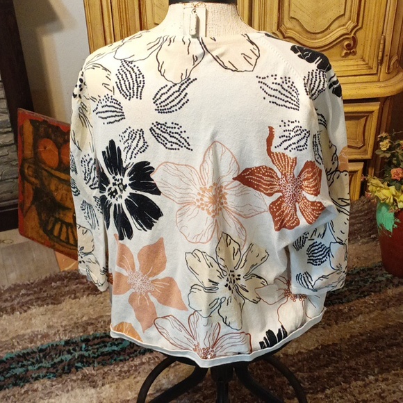 Womens Knit Sweater button up flower print b1 - Picture 7 of 12
